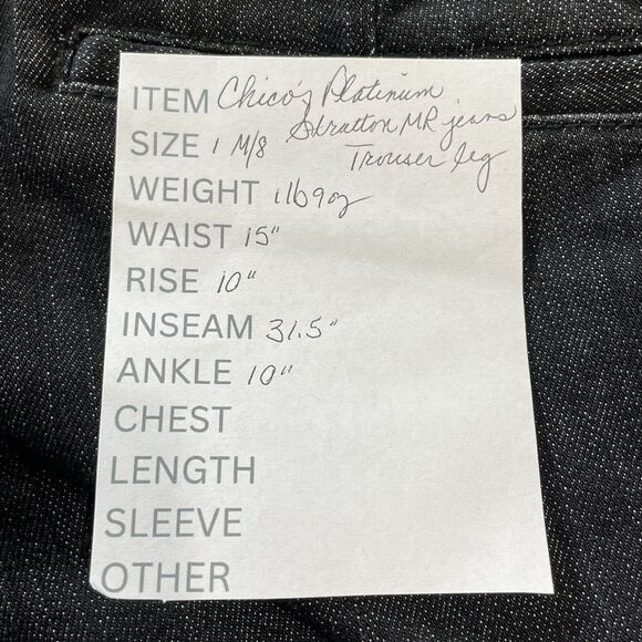 Chico’s Platinum Jeans Size 1 M/8 Black Wash Denim STRATTON MR Trouser Wide Leg - Picture 11 of 11